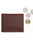 Back view of brown Ed Charly crazy horse leather wallet showing natural leather markings