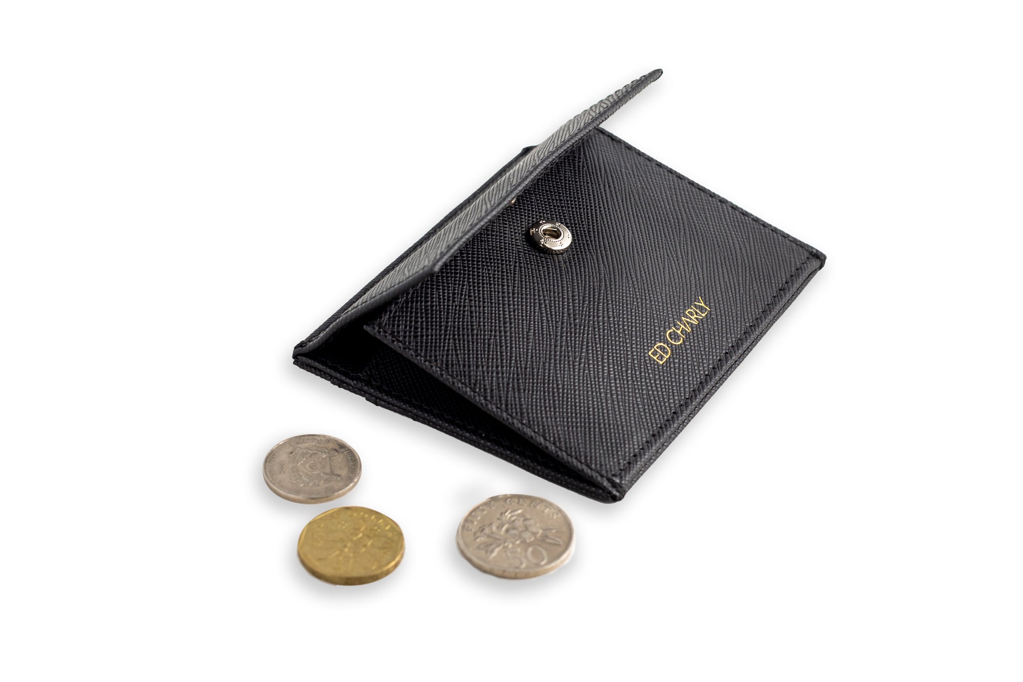 Open Ed Classic Saffiano wallet showing card, cash and coin compartments