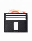 Black Ed Charly Saffiano leather card holder with white cards and Singapore banknote