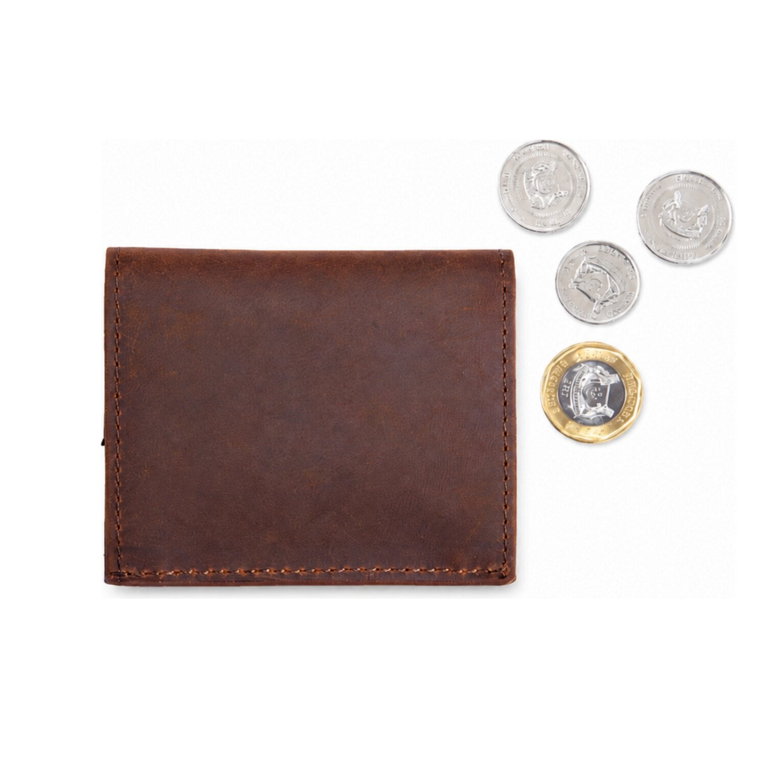 Back view of brown Ed Charly crazy horse leather wallet showing natural leather markings