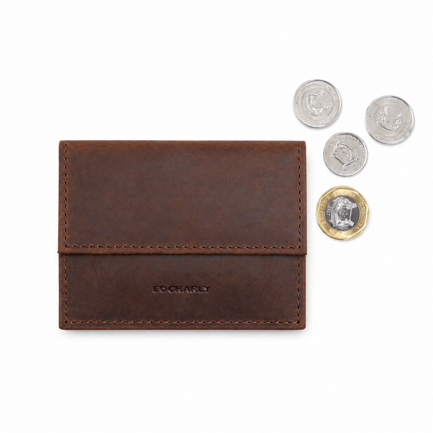 Brown Ed Charly crazy horse leather wallet with coin pocket, front view