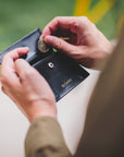 Open coin compartment in the black Ed Classic Full Grain Leather With Coin
