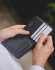 Interior card slots in the Ed Sleek Bifold holding several cards without one thick stack.