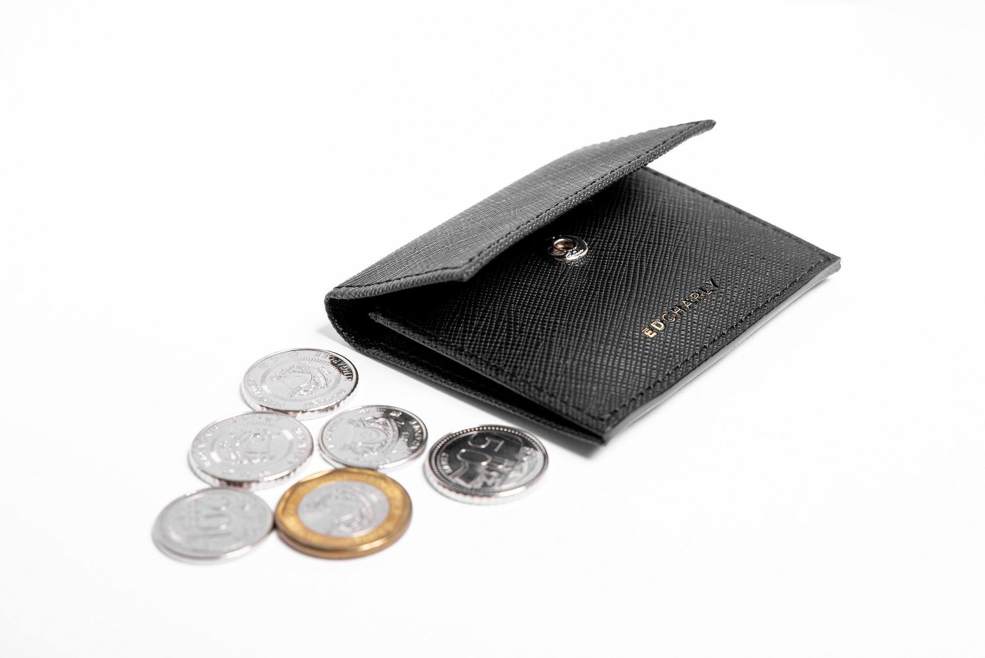 Ed Charly Mini Coin Pouch (Black Saffiano Leather)