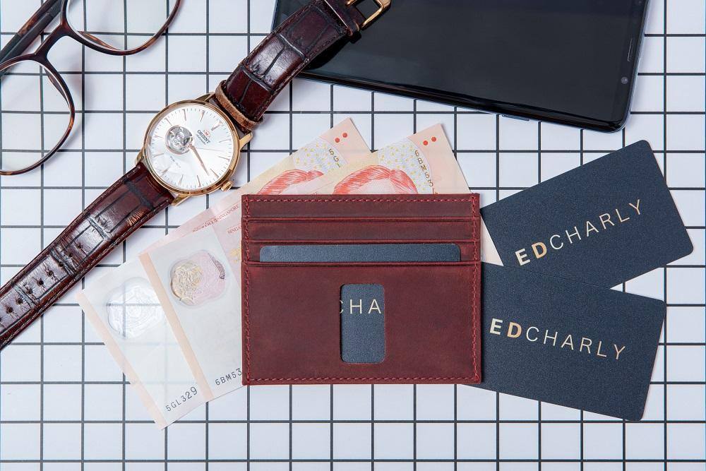 leather card holder wallet red