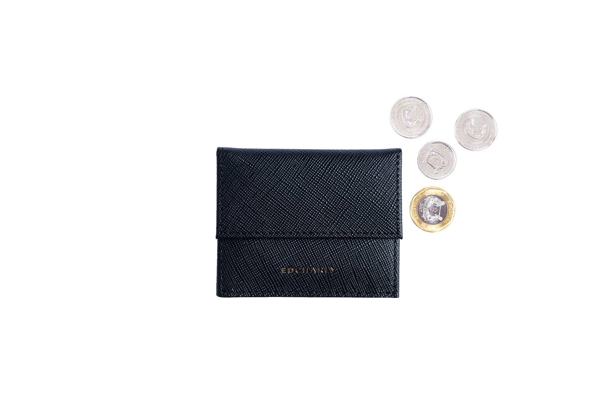 Ed Charly Mini Coin Pouch (Black Saffiano Leather)